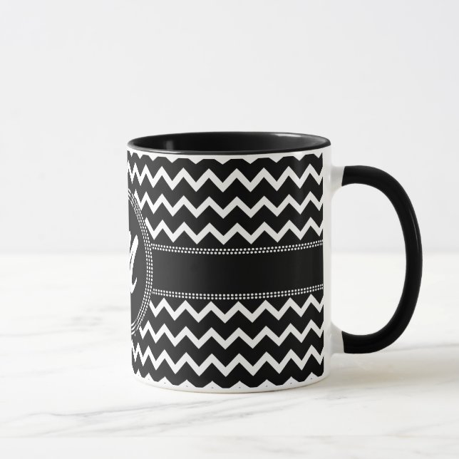 Chic Chevron Monogram M ZigZag in Black and White Mug (Right)