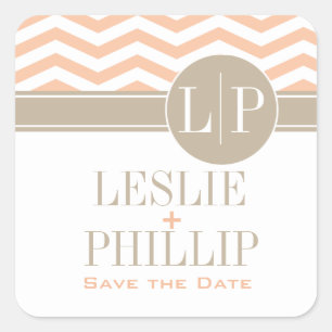 Chic Chevron Monogram peach Square Sticker