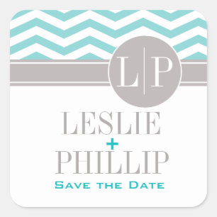 Chic Chevron Monogram teal Square Sticker