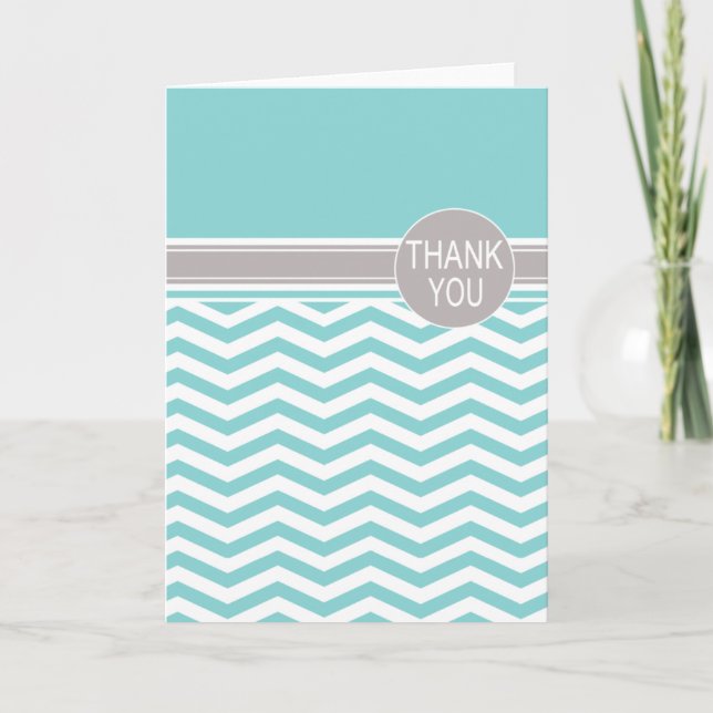 Chic Chevron Monogram | teal Thank You Card (Front)