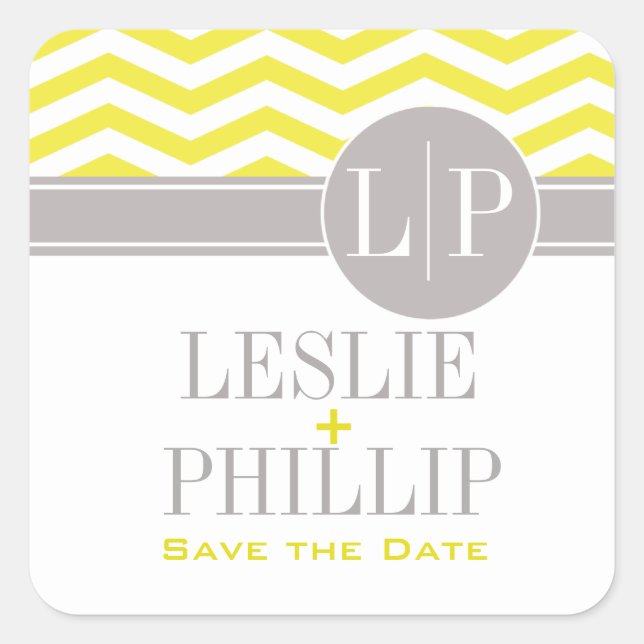 Chic Chevron Monogram | yellow Square Sticker (Front)