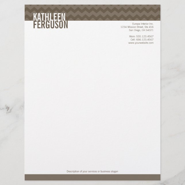 Chic chevron pattern ash grey two tone stylish custom letterhead (Front)