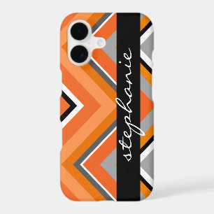 Chic Chevron Pattern Black Grey Orange with Name