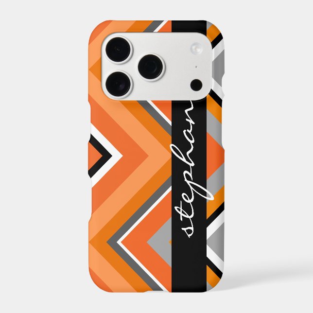 Chic Chevron Pattern Black Grey Orange with Name (Back)