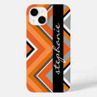 Chic Chevron Pattern Black Grey Orange with Name
