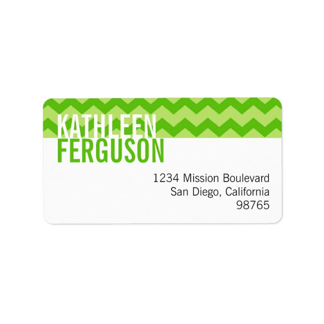 Chic chevron pattern green custom return address label (Front)