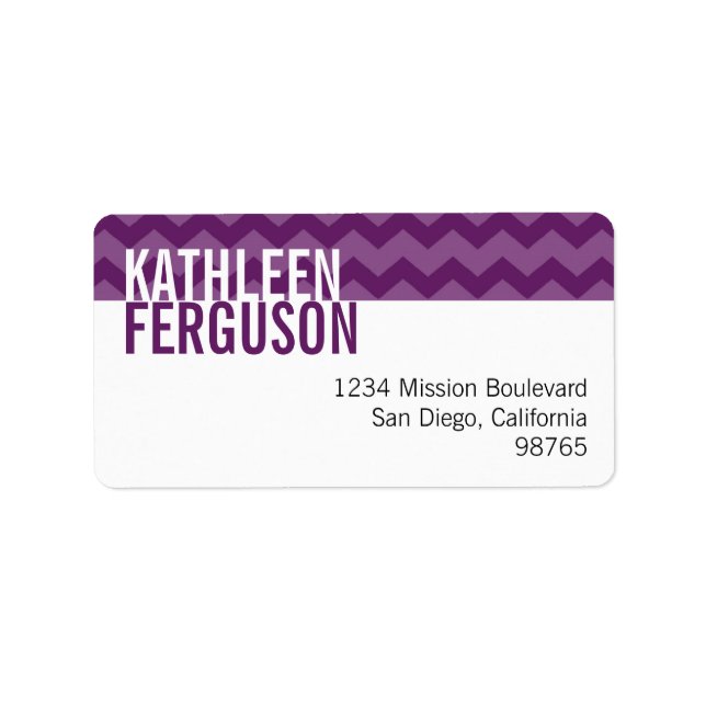 Chic chevron pattern purple custom return address label (Front)