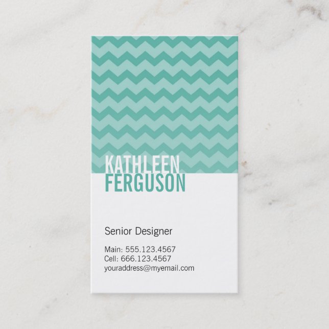 Chic chevron pattern teal blue two tone stylish business card (Front)