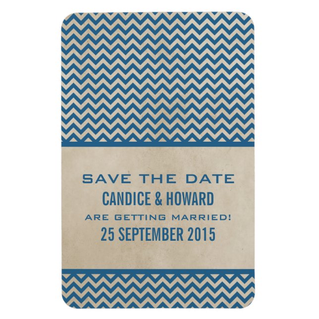 Chic Chevron Save the Date Magnet, Blue Magnet (Vertical)