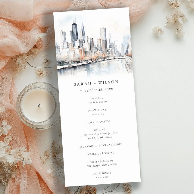 Chic Chicago, Illinois City Scape Wedding Program  Invitation (Creator Uploaded)
