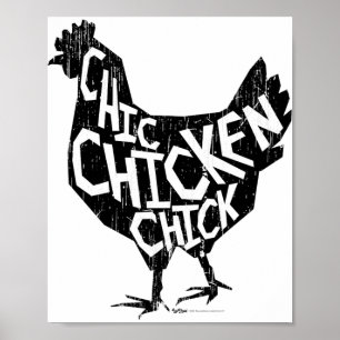 Chic Chicken Chick Vintage Pattern Design Poster