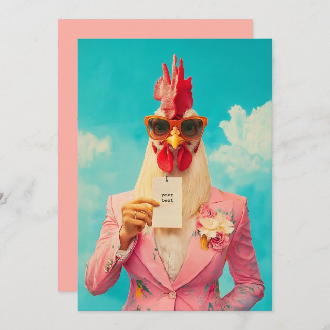 Chic Chicken in Pink Suit Invitation (Front/Back)