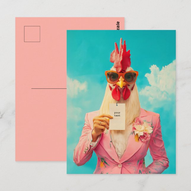 Chic Chicken in Pink Suit Postcard (Front/Back)
