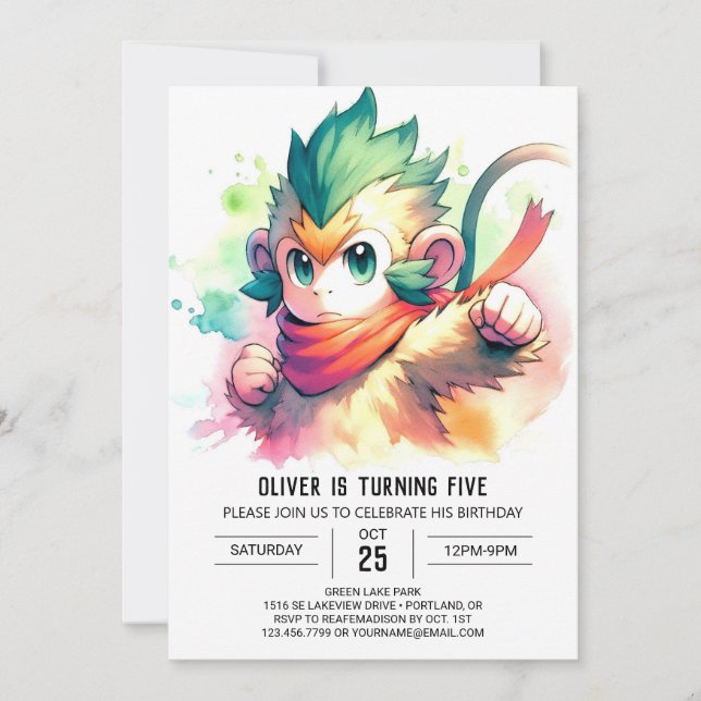 Chic Children Monkey Birthday Invitation (Front)