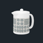 Chic China Teapot: Welsh Tapestry Pattern, Grey<br><div class="desc">A chic White China Teapot,  with a pattern of traditional Welsh Tapestry motifs in Dark Grey on a Sand background. This pattern will fit all teapot sizes.</div>