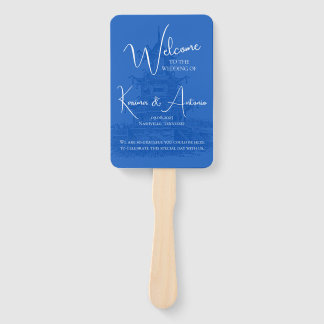 Chic Chinoiserie Pagoda Blue Wedding Program Fan