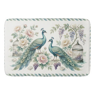 Chic Chinoiserie Peacock Mahjong Bath Mat