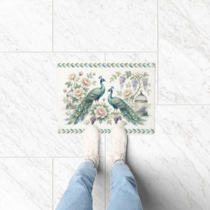 Chic Chinoiserie Peacock Mahjong Doormat