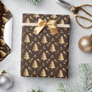 Chic Chocolate Brown and Gold Christmas Gift Wrapping Paper