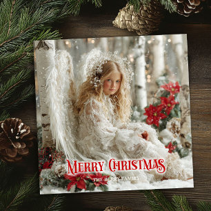 Chic Christmas angel red and gold classic greeting Holiday Card