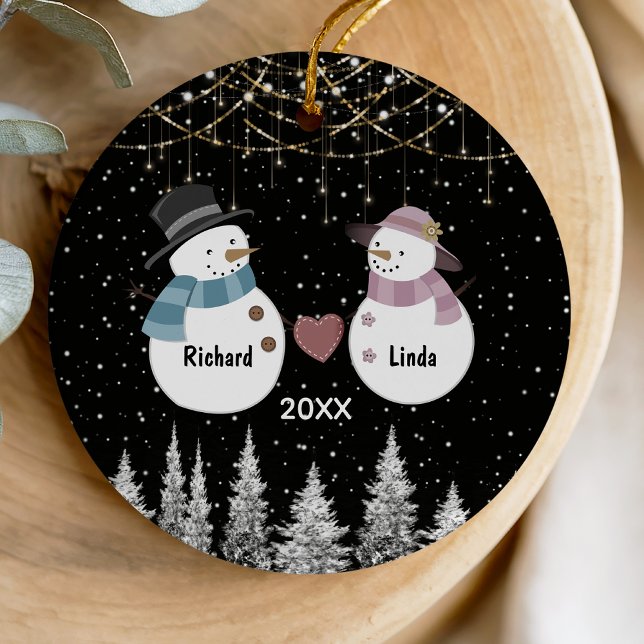 Chic Christmas anniversary engaged married couple  Ceramic Tree Decoration (Creator Uploaded)