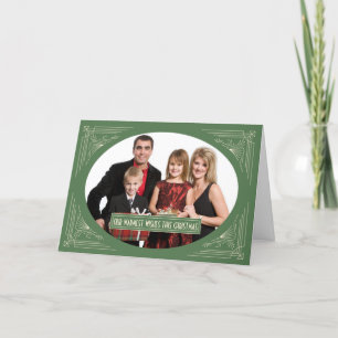 Chic Christmas Art Deco Green Frame Custom Photo  Holiday Card