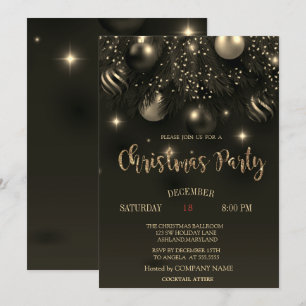 Chic Christmas Balls Black Christmas Company Party Invitation