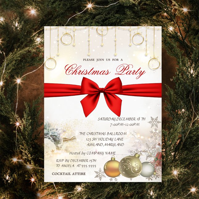 Chic Christmas Balls,Bow Corporate Christmas  Invitation (Creator Uploaded)