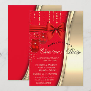 Chic Christmas Balls,Bow,Gold Corporated Party  Invitation
