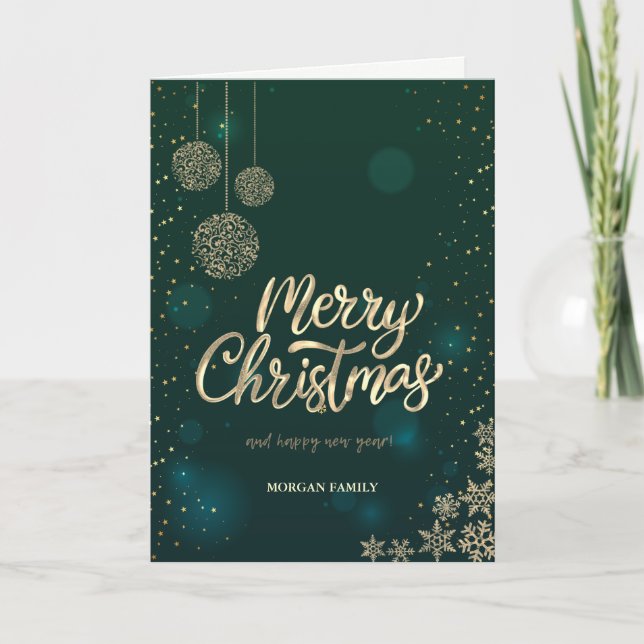 Chic Christmas Balls  Snowflakes Holiday Card (Front)