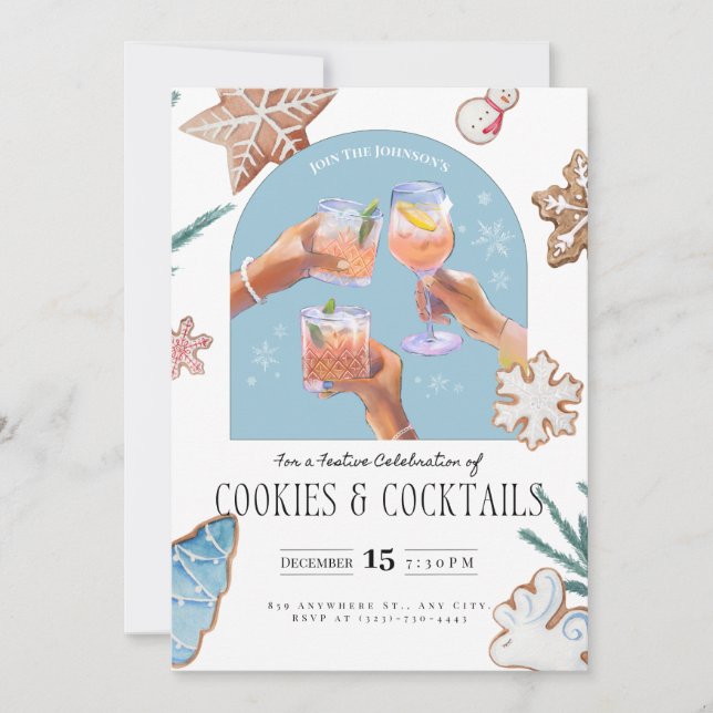 Chic Christmas "Cookies & Cocktails" Soiree Invitation (Front)