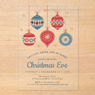 Chic Christmas Eve Dinner Ornament Acrylic Invitations