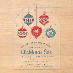 Chic Christmas Eve Dinner Ornament Acrylic Invitations