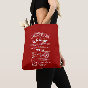 Chic Christmas Express Special Delivery Monogram Tote Bag