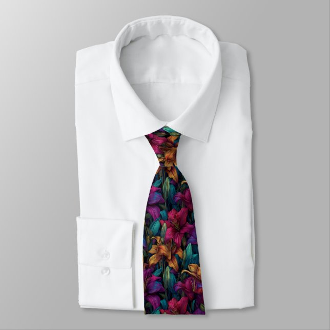 Chic Christmas Gift For Husband Lilies Floral Tie (Tied)