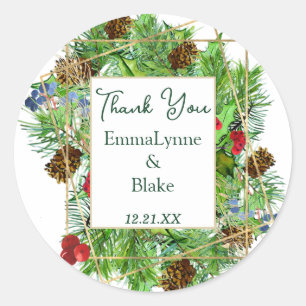 Chic Christmas Greenery Thank You Wedding Sticker