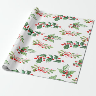 Chic Christmas Holly Berries Holiday Wrapping Paper