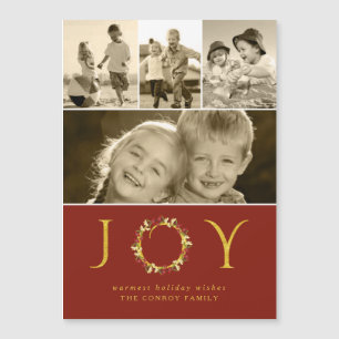 Chic Christmas Joy Floral Wreath Red Gold Collage