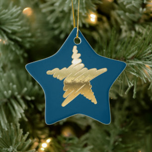 Chic Christmas metallic gold star blue Ceramic Tree Decoration