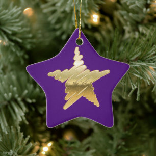 Chic Christmas metallic gold star purple Ceramic Tree Decoration