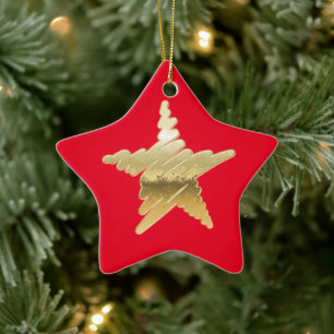 Chic Christmas metallic gold star red Ceramic Tree Decoration