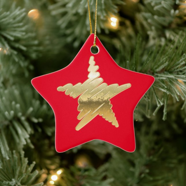 Chic Christmas metallic gold star red Ceramic Tree Decoration (Tree)