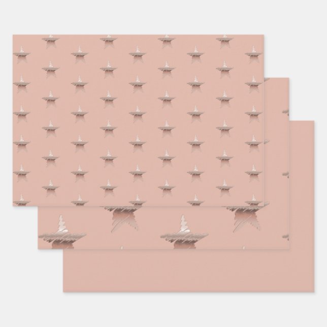 Chic Christmas metallic rose gold star chestnut Wrapping Paper Sheet (Set)