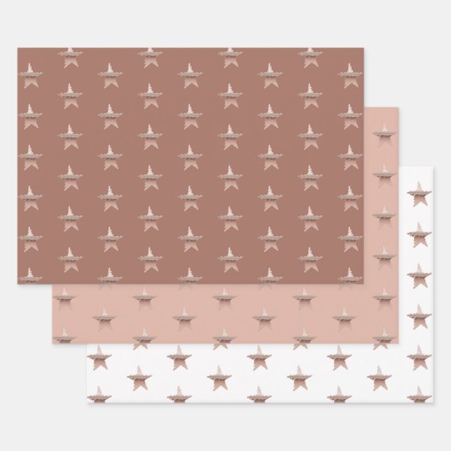 Chic Christmas metallic rose gold star  Wrapping Paper Sheet (Set)