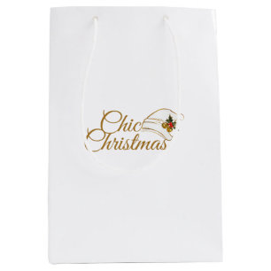 Chic Christmas: Minimalist Santa Hat & Holly Desig Medium Gift Bag