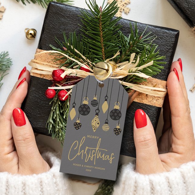 Chic Christmas Ornaments  Gift Tags (Chic Merry Christmas black and gray ornaments favor gift tags)