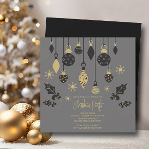 Chic Christmas Ornaments on Grey Invitation