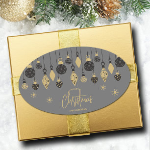 Chic Christmas Ornaments on Grey  Oval Sticker