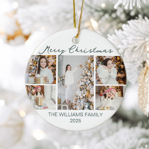 Chic Christmas Photo Collage 2025 Keepsake Ceramic Tree Decoration