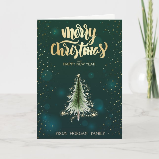 Chic Christmas Pine Tree Green Christmas Holida Holiday Card (Front)